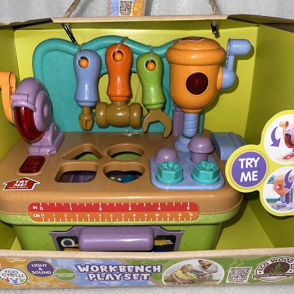 Roo Crew Light & Sound Workbench Playset Eco Wood 2.0 Raw Materials Combined NEW